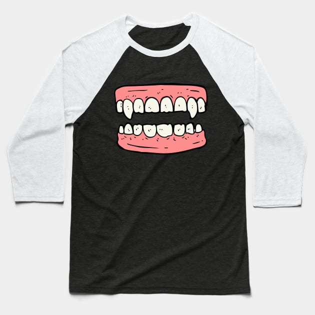 Zombie Pink and white Teeth Halloween Costume Horror Funny Cartoon Illustration Baseball T-Shirt by CONCEPTDVS